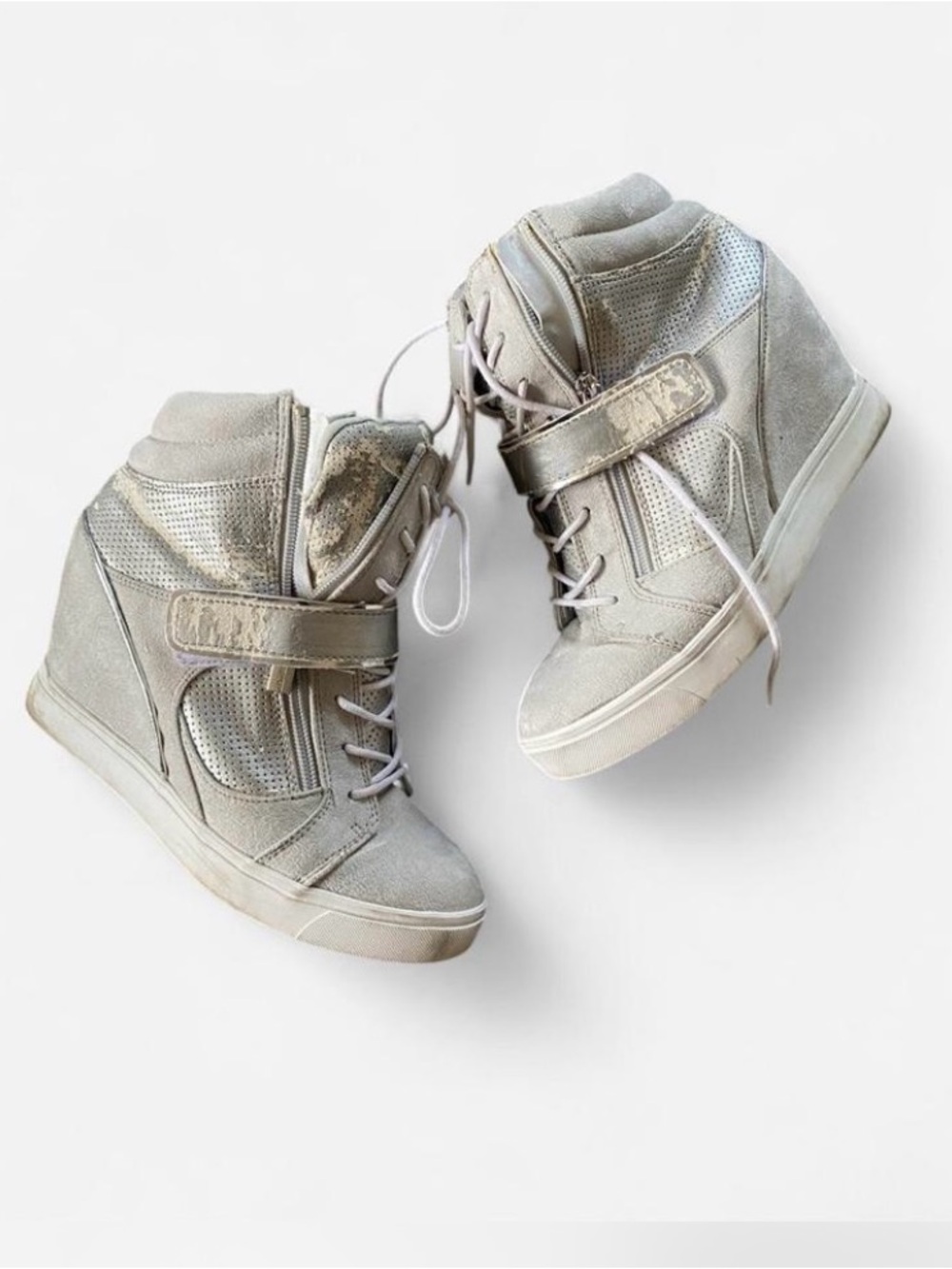 Y2k Jennifer Lopez Silver & Grey Wedge Sneakers